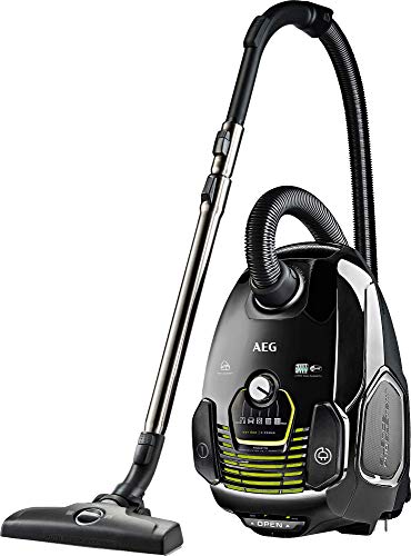 AEG VX7-2-ECO Aspiradora de Trineo Con Bolsa de Potencia, Con Bolsa, Gran Filtración, Radio de acción de 12m, Silencioso, 69dB de Ruido, Ecológico, Cepillos Suelos Duros, Cepillo Parquet, 650W, Negro