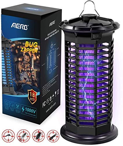 Aerb Lámpara Antimosquitos, LED Mosquito Lámpara Trampa, 10W de Luz UV, 1000V Potencia de Alto Voltaje, Matar Mosquitos, Moscas, Polillas, Hogar, para 400 sq ft