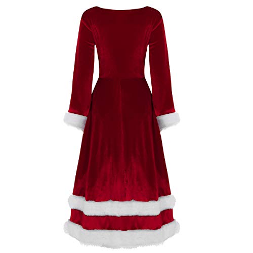 Agoky Traje de Navidad Mujer Vestido Largo de Princesa Manga Larga Disfraz de Papá Noel Fiesta Adulto Elegante Cosplay Santa Claus Christmas Dress Outfit Rojo 5X-Large