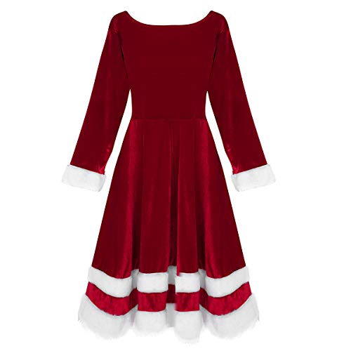 Agoky Traje de Navidad Mujer Vestido Largo de Princesa Manga Larga Disfraz de Papá Noel Fiesta Adulto Elegante Cosplay Santa Claus Christmas Dress Outfit Rojo 5X-Large