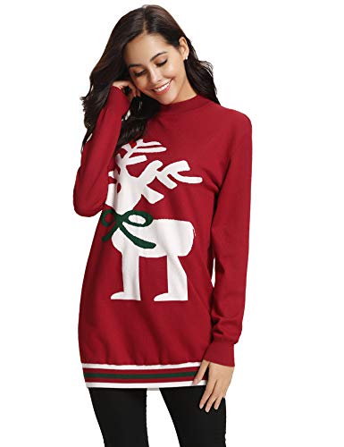 Aibrou Jersey Suéter de Navidad Mujer,Jerséis de Punto Ciervo y muñeco de Nieve Cuello Redondo Suelto Linda y Moda Regalo Ideal para Mujeres