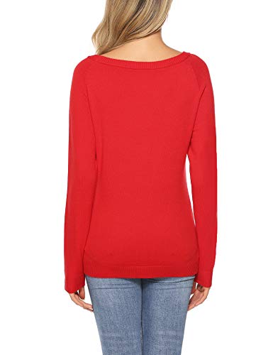 Aibrou Mujer Suéter de Navidad Muñeco de Nieve Frente Abierto Tejer Jersey de Punto,Rojo,XXL