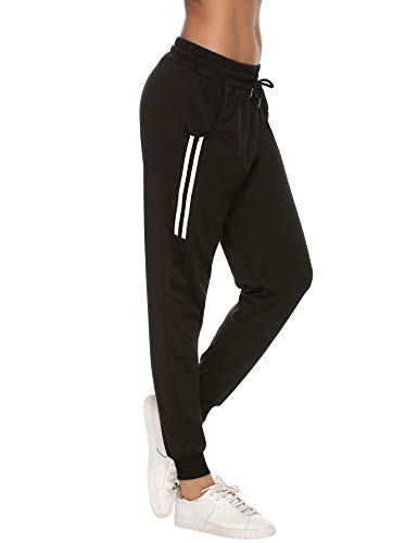 Aibrou Pantalones Chándal Raya Mujer Algodón Largos Pantalon para Deportivo Yoga Fitness Jogger Casual