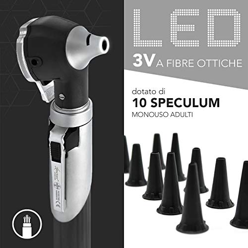 AIESI® Otoscopio médico profesional bolsillo fibra optica con iluminación LED 3V de luz blanca DOCTOR OTOSCOPE # Garantía 24 meses