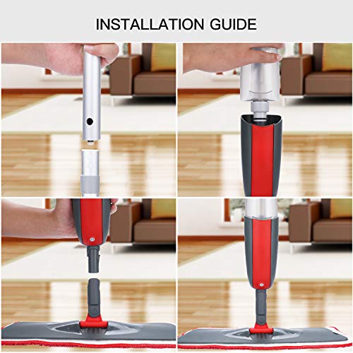 Aiglam Spray Mop, Mopa con pulverizador Limpiador de Ventanas y Escoba Barredora de Empuje Manual con Almohadilla de Microfibra Reutilizable para Suelos laminados, alicatados y de Madera (Rojo)