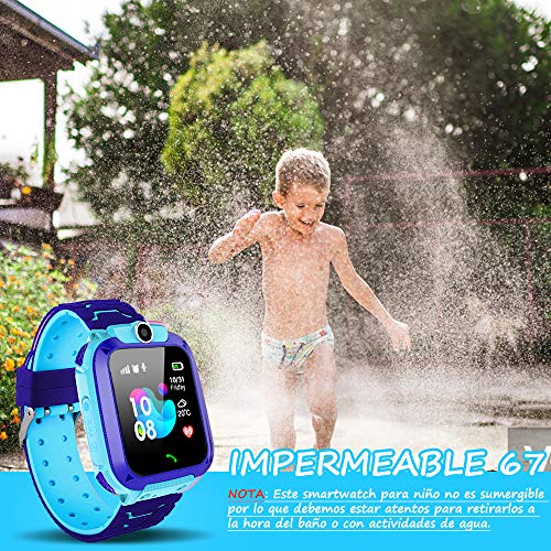 AIMIUVEI Smartwatch Niños, Reloj Inteligente Niño IP67, LBS, Llamada Bidireccional, SOS Modo de Clase, Cámara, Juegos, Regalo para Niño Niña de 3-12 años, Smartwatch soporta 2G Tarjeta Micro SIM