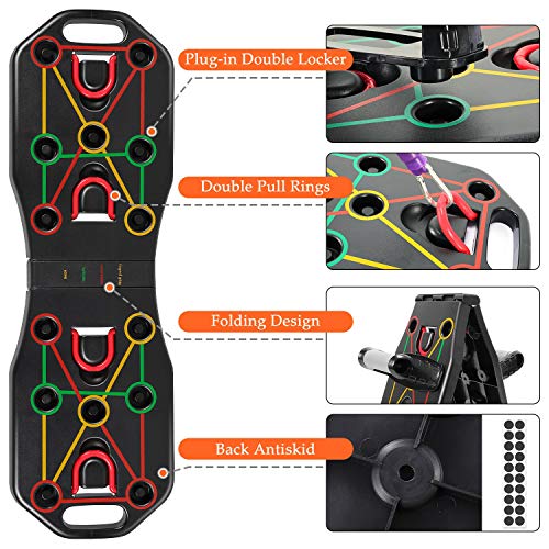 AIMTOP Tabla de Flexiones, 9 en 1 Tabla Push-Up Plegable con Bandas de Resistencia, Ejercicio Multifunción Entrenamiento Muscular, Push Up Tabla Board para Hombres, Mujeres, Entrenamiento en el hogar