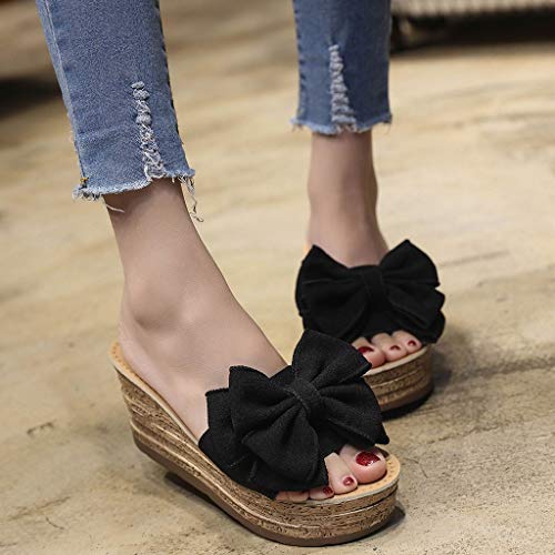 AIni Zapatillas De Verano Mujer Sandalias Casuales Zapatillas De Playa Tacones Altos Zapatos De CuñA TacóN De 8cm Zapatillas De Bowknot Zapatillas De Moda Casual Playa Zapatos De Planas Bohemia 35-40