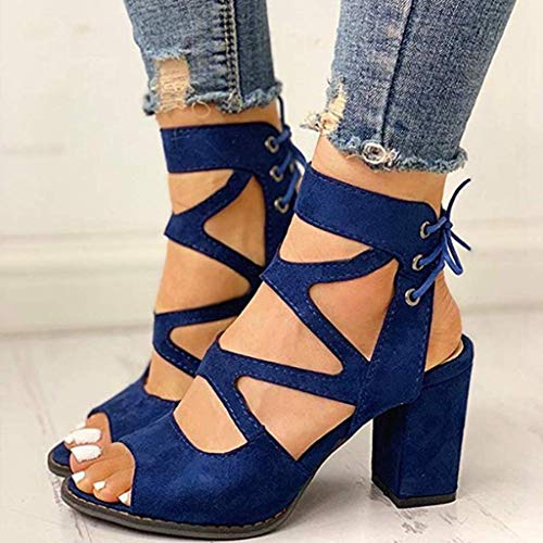 AIni Zapatos De Vestir De Verano Mujer Sandalias De Fiesta Y Boda Calado Tacones Altos TacóN 8cm Zapatos De Boca De Pescado Sandalias De Moda Casual Sandalias Romanas TamañO Grande Negro Azul 35-43