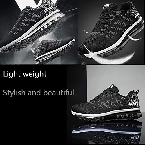 Air Zapatillas de Running para Hombre Mujer Zapatos para Correr y Asfalto Aire Libre y Deportes Calzado Unisexo Black White 40