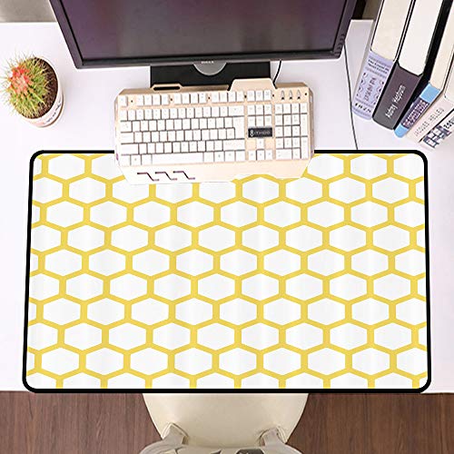 Alfombrilla Raton Grande Gaming Mouse Pad,Amarillo y blanco, patrón hexagonal Panal Colmena Simplista Geométrico Monocromo, blan,Lavable, Antideslizante Diseñada para Gamers, Trabajo de Oficina