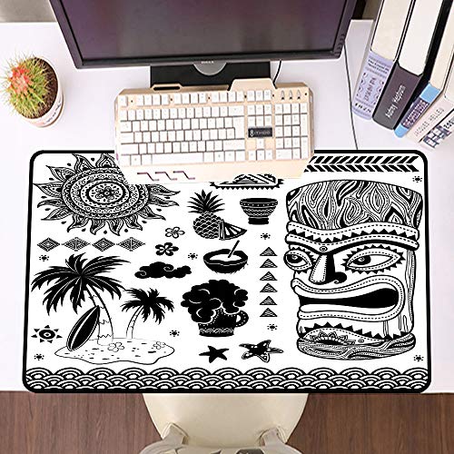 Alfombrilla Raton Grande Gaming Mouse Pad,Tiki Bar, Composición tribal y étnica Palmas Piña Paraíso Figura antigua vintage, Blan,Lavable, Antideslizante Diseñada para Gamers, Trabajo de Oficina