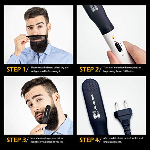 Alisador Barba Eléctrico, Rápida Cepillo Alisador para Hombre y Mujer, Peine Alisador Multifuncional de Cabello y Barba Anti-escaldado, con Ión Negativo y 2 Temperaturas Ajustables Hasta 200 ° C