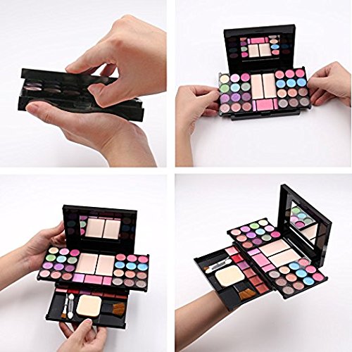 Alupper Sombra de ojos y paleta de maquillaje [35 colores brillantes] brillo labial de materia y brillo - cepillos para rubor - Paleta cosmética altamente pigmentada