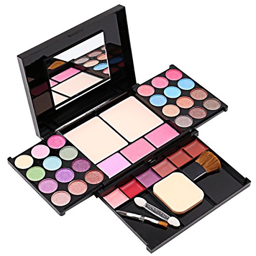 Alupper Sombra de ojos y paleta de maquillaje [35 colores brillantes] brillo labial de materia y brillo - cepillos para rubor - Paleta cosmética altamente pigmentada