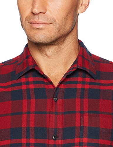 Amazon Essentials - Camisa de franela a cuadros de manga larga y ajuste regular para hombre, Rojo (Red Plaid), US S (EU S)