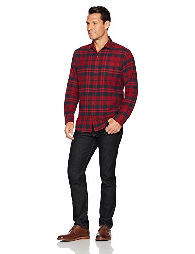 Amazon Essentials - Camisa de franela a cuadros de manga larga y ajuste regular para hombre, Rojo (Red Plaid), US S (EU S)