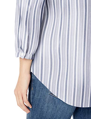 Amazon Essentials - Camisa de manga larga de algodón para mujer, Indigo Beach Stripe, US XS (EU XS - S)