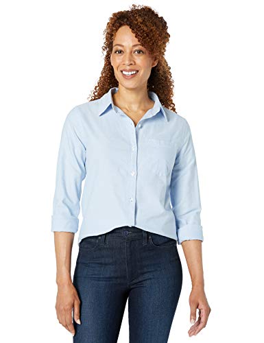 Amazon Essentials - Camisa Oxford de manga larga y corte clásico para mujer, Azul (Blue Blu), US M (EU M - L)