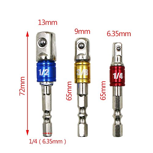 Ambility 3pcs Socket bit Adapter Set Hex Shank Extension To 1/4 3/8 1/2 Inch Impact Drill Driver