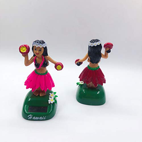 Amosfun Energía Solar Juguete de Muñeca Hawaiana Figura Oscilante de Bailarina Ornamento de Salpicadero Bailante Juguete Decorativo (Rojo)