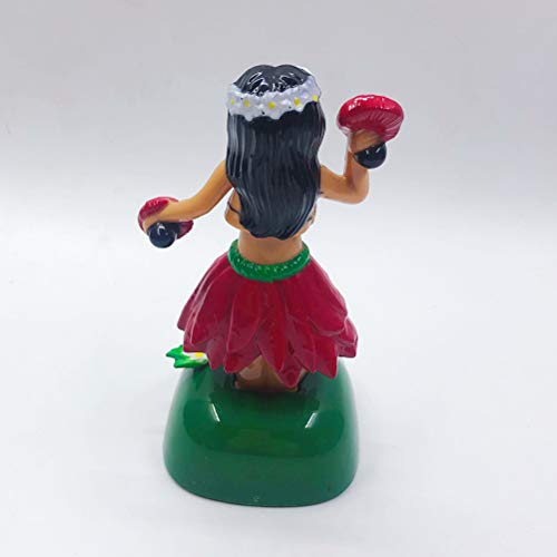 Amosfun Energía Solar Juguete de Muñeca Hawaiana Figura Oscilante de Bailarina Ornamento de Salpicadero Bailante Juguete Decorativo (Rojo)