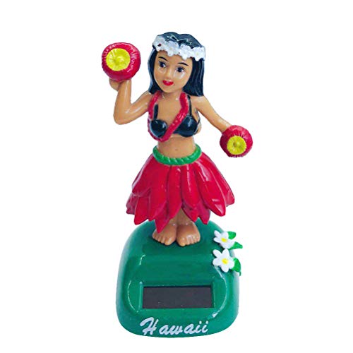 Amosfun Energía Solar Juguete de Muñeca Hawaiana Figura Oscilante de Bailarina Ornamento de Salpicadero Bailante Juguete Decorativo (Rojo)