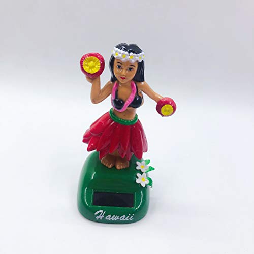 Amosfun Energía Solar Juguete de Muñeca Hawaiana Figura Oscilante de Bailarina Ornamento de Salpicadero Bailante Juguete Decorativo (Rojo)