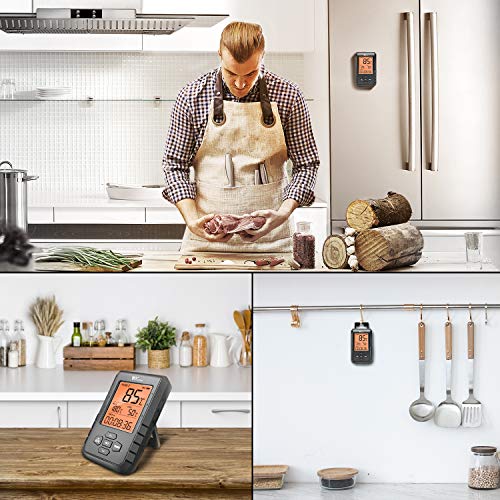 Amzdeal Termómetro de Carne Digital - Termómetro de Barbacoa con 6 Sondas y Bluetooth, Pantalla LCD, Alarma y Temporizador, Lectura Rápida y Precisa, Control APP de IOS y Android, para BBQ Horno Leche