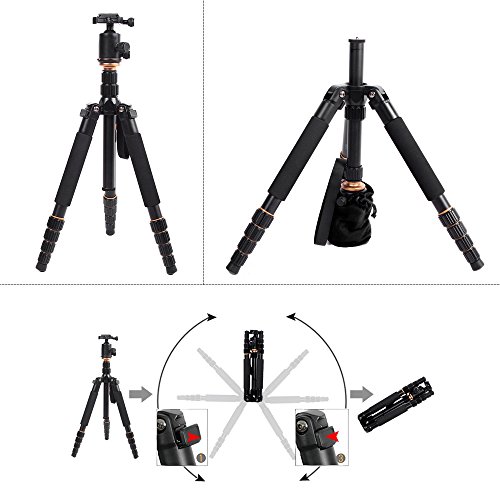 Andoer Q666 Trípode Completo Trípode Reflex Portátil 156cm para DSLR Cámara Canon Sony Nikon, Trípode 2-en-1 Monopod Photocamera Aleación de Aluminio con Cabeza de 360° Bola, Bolsa de Transporte