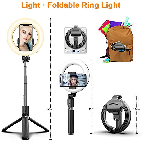 Anillo de Luz LED de 5'', Luz de Anillo Plegable trípode Estable 9 Colores Anillo de luz para movil Control Bluetooth Aros de luz para Selfie Video Maquillaje Youtube TikTok Live Streaming