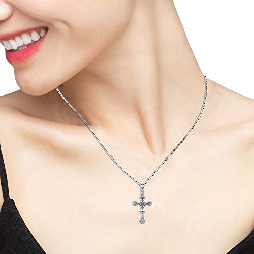 Aniu Collares Mujer Plata de Ley 925, Colgante Cruz Cristiana Estilo Oxidado, Regalos Originales para Mamá, Madre, Mi Novia, Pareja, Cumpleaños y Boda, Ven con una Caja Negra de Joyas, Cadena de 46cm