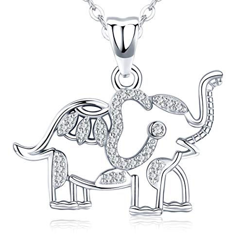 Aniu Collares Mujer Plata de Ley 925, Colgante Elefante, Animal, Regalos Originales para Mamá, Madre, Mi Novia, Pareja, Cumpleaños y Boda, Ven con una Caja de Joyas, Cadena de 46cm