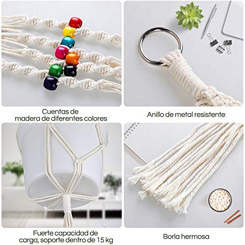 Anpro 4 PCS Colgador de Plantas Macrame, Macramé Plantas Colgador para Maceta,Planta,con 4 Ganchos Hecho a Mano Cuerda de Algodón para Jardín,Interior,Hogar,Balcón