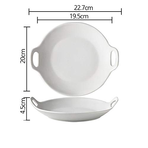 Antiadherente de gres 2 Piezas Redondas Binaural Hornear Simple Plato de Ensalada de Fruta Placa Color sólido Mate Placa del Desayuno Cena de la Torta (Color : B, Size : 22.7x20x4.5cm)