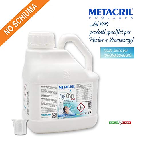 Antialgas no espumoso azul y aclarante + dosificador. Alga Clean Plus 3 litros para piscina y spa hidromasaje rígidos o inflables (jacuzzi,Teuco, Dimhora, Intex,Bestway,etc.) Envío inmediato.