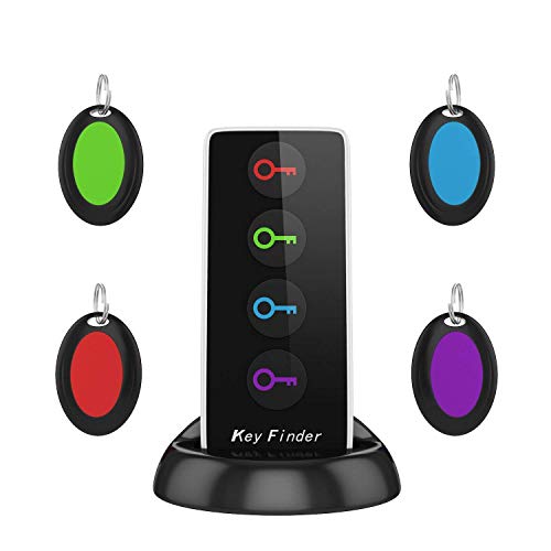 AOGUERBE Localizador de llaves Wireless Key Finder Buscador de Llaves Inalámbrico con Base de Soporte LED Linterna Teléfonos Rastreador Inteligente Cualquier Cosa Locador [4 Receptores y 1 Transmisor]