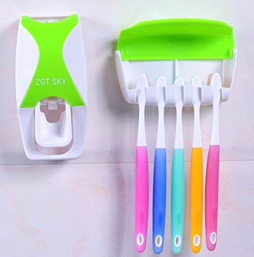 AOI a Prueba de Polvo automático dispensador de Pasta de Dientes Titular de Cepillo de Dientes Pasta de Dientes Kit de exprimidor - Negro