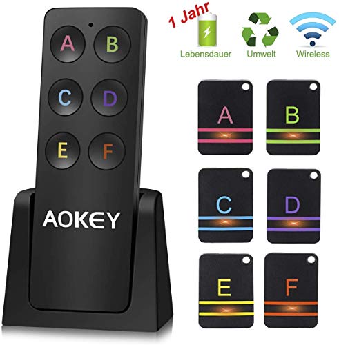 AOKEY Buscador de Llaves, Key Finder con 6 Receptores, Rastreador de Mascotas, Rastreador de Billetera, Localizador de Llaves de Control Remoto de Soporte, Gran Idea para Sus Artículos Perdidos