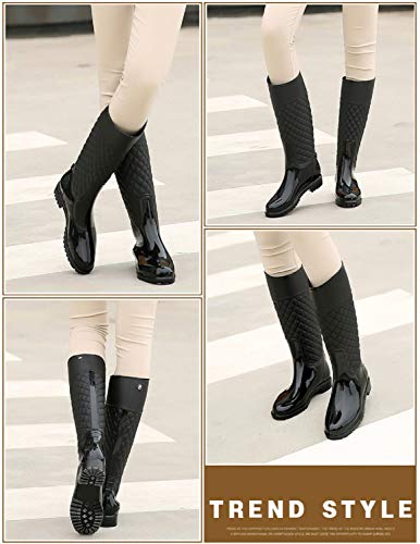 AONEGOLD Botas de Agua Mujer Botas de Lluvia Impermeable Altas Bota de Goma Wellington Boots Otoño e Invierno(Negro,35 EU)