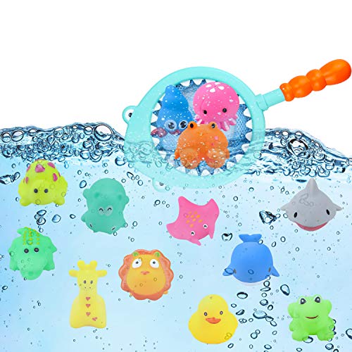 aovowog Juguetes Baño Piscina Juguete de Natación Bañera Animalitos Flotantes Coloridos Red de Pesca para Bebés Niños Niñas(18 Piezas)