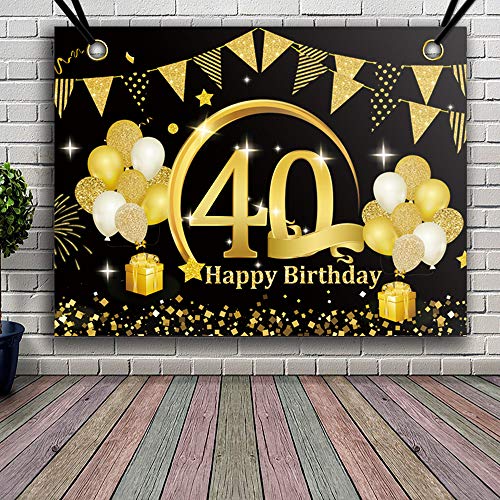 Cartel de fondo de 40 cumpleaños, decoraciones de feliz cumpleaños 40 para  mujeres y hombres, negro y plateado para fiesta de cumpleaños de 40 años