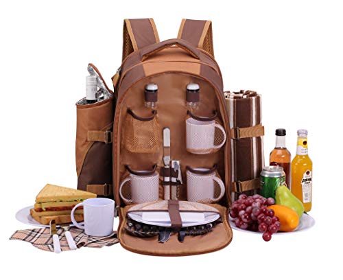 apollo walker Mochila de Picnic, para 4 Personas, Bolsa termica con vajilla y Mantel