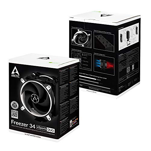 ARCTIC Freezer 34 eSports DUO - Ventola de CPU, Enfriador de CPU Push-Pull, Motor Silencioso, Desde 200 hasta 2100 Rpm, 2 Ventiladores PWM 120mm - Blanco