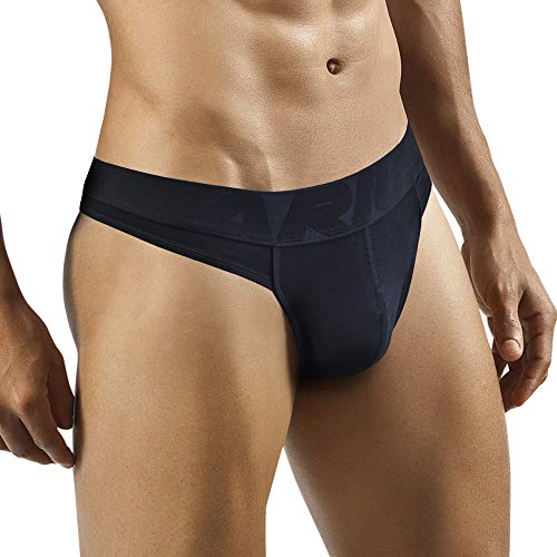 ARIUS Pack 2 Tangas Hombre Sexy (1 Negro y 1 Gris) - Tanga Caballero - Tanga Masculino - Tanga Hilo Hombres Sensual - String Hombre - g-String Caballero - Tanga Algodon Hombre (M)