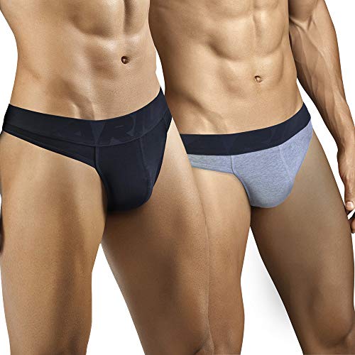 ARIUS Pack 2 Tangas Hombre Sexy (1 Negro y 1 Gris) - Tanga Caballero - Tanga Masculino - Tanga Hilo Hombres Sensual - String Hombre - g-String Caballero - Tanga Algodon Hombre (M)