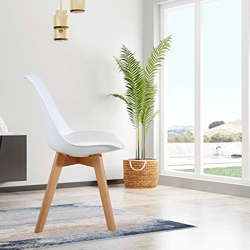 ArtDesign FR Tulip sillas de Comedor Moderno, Juego de 4, Asiento Acolchado Suave, Patas de Madera Maciza de Haya Natural, Respaldo de Forma ergonómica (Tulipán-Blanco)