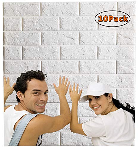 Arthome Papel Pintado 3D Ladrillo, 77cm x 69cm Autoadhesivo Grueso Impermeable Pegatina de Pared Espuma 3d, Paneles Decorativos 3D Piedra para Cuarto de Baño, Sala de Estar y Cocina (10 Pcs)