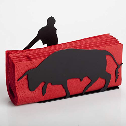 Artori Design| Servilletero para servilletas Rojas | Figuras de Toro y torero en Metal Negro | Decoración para la Mesa