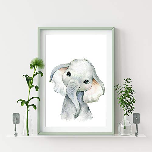 artpin® - Juego de 4 imágenes para habitación de los niños y niñas, DIN A4, pósteres de animales de safari africana, retrato, elefante, tigre, jirafa, cebra (P35)